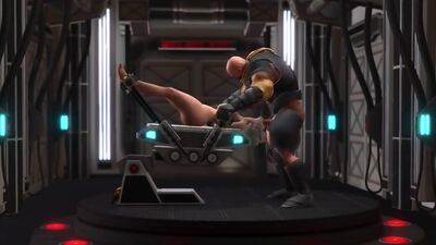Hard fuck in the sci-fi lab! Hot blonde gets fucked by space soldier