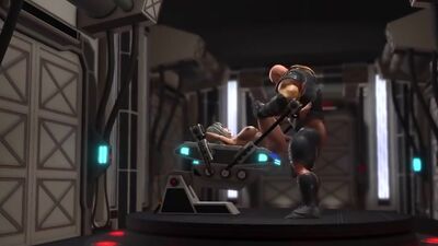 Hard fuck in the sci-fi lab! Hot blonde gets fucked by space soldier