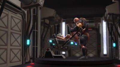 Hard fuck in the sci-fi lab! Hot blonde gets fucked by space soldier