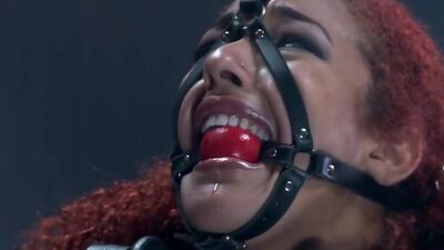 Gagged ebony spanked and anal fingered