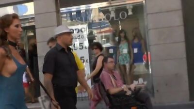 Babe in light dress crawl in public