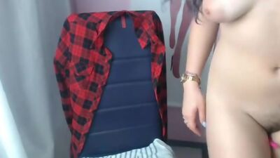 Busty Teen dildoing her hairy pussy on Webcam