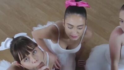 Ballerinas took turns sucking and fucking Bambino's cock
