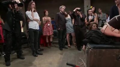 Slut takes cock and strapon in public