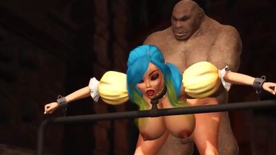 Beautiful female elf gets fucked by the big ogre in the dungeon