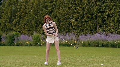 Big ass MILF redhead beauty babe Heidi Romanova plays golf naked