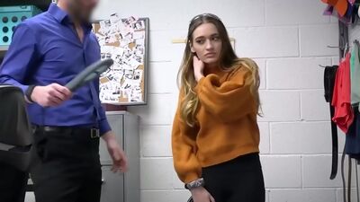 Stepdaughter teen thief Sera Ryder tag teamed by mall cop and stepdad