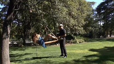 Bound Euro babe fucked in public