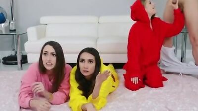 Enjoying movie, popcorn and cock in foursome