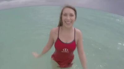 Public beach toilet quickie with big tit hottie