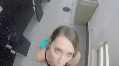 Public beach toilet quickie with big tit hottie
