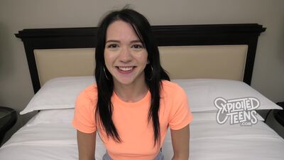 Tall brunette college coed gives a blowjob