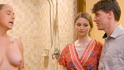 Nervous Couple End Up Double Teaming Busty Masseuse