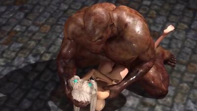 A sexy blonde gets fucked rough by a big monster in the dungeon