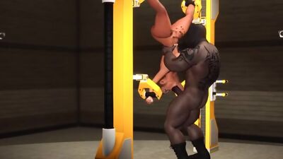 A sexy ebony in restraints gest fucked hard by a black big cock