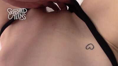 Skinny blonde amateur teen slobbers on a fat cock