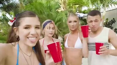 Horny besties teamed fucking Johnny's cock