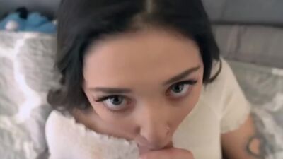 Stepsister giving her pervy stepbrother a sopping wet blowjob