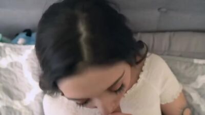 Stepsister giving her pervy stepbrother a sopping wet blowjob