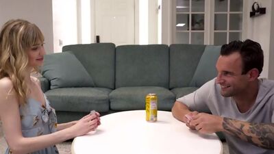 Lucky big cock guy fucked his hot blonde stepsis as a reward after game