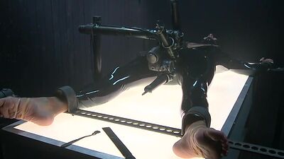 Ebony ass hooked on device bondage