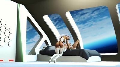 A hot 3d sci-fi android dickgirl fucks a sexy girl in the space station