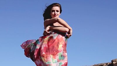 Petite body Russian model Elina Love solo striptease outdoor for Playboy