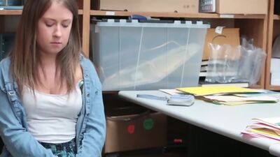 Timid teen thief Brooke Bliss fucked hard by a security guard on CCTV