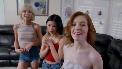 Stepbro manipulated dumb stepsister and her friends to suck and fuck him