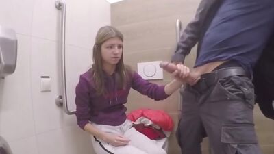 Big cock sucking at a public toilet for money