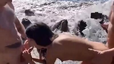 Gangbang orgy on the beach with hot babe p1