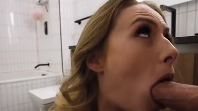 Stepbrother whiping out his hard cock and makes stepsister suck him good