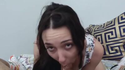 Teen slut deepthroats and tit fucks