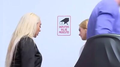 Mom and dauther thieves negotiate with 3some sex