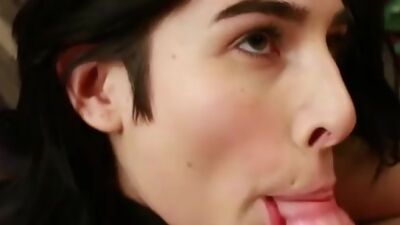 Trans bdsm babe sucking masters dick before cumshot